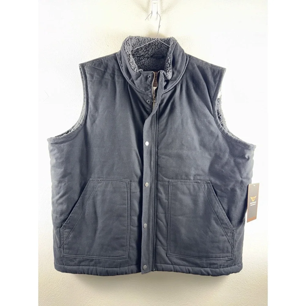 NWT Weather Club Workwear Mens XXL Black Canvas‎ Work Vest Sherpa Lined Snap Zip